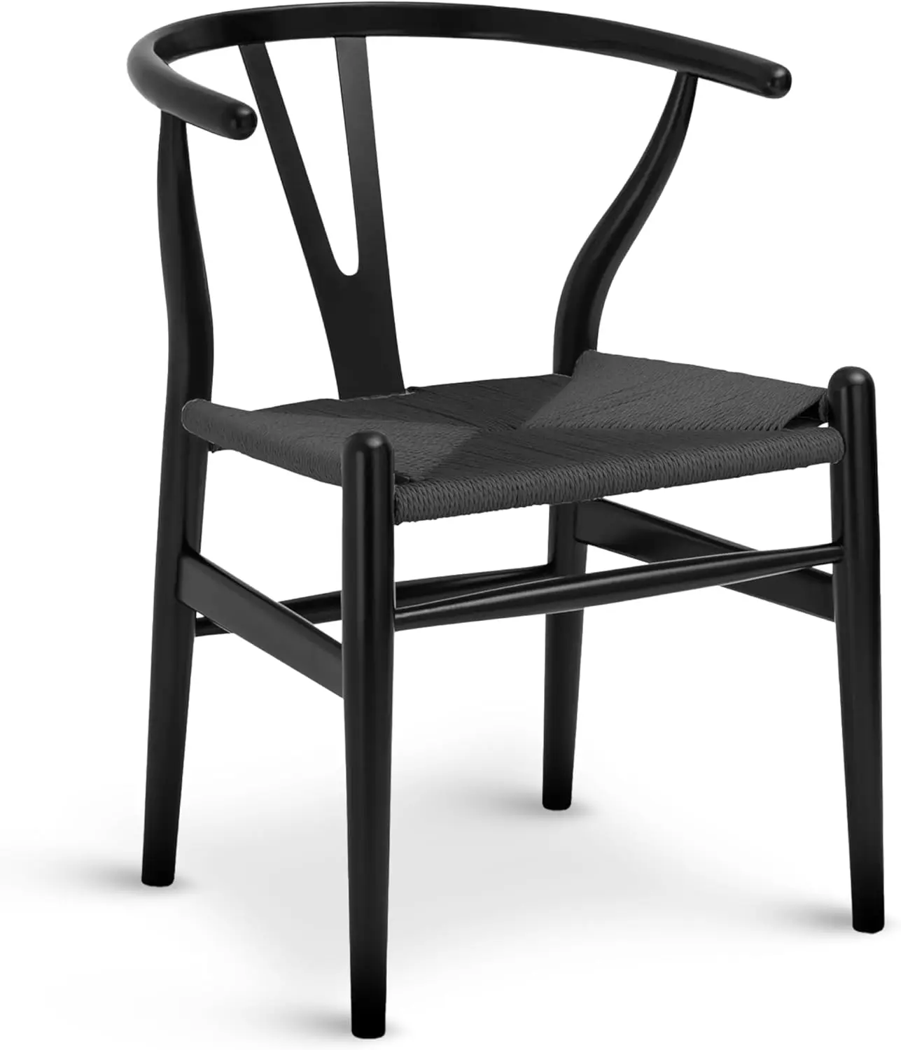 

Weave Dining Chairs – Mid-Century Modern Wishbone Dining Chairs with Arms, Solid Wood Frame, Indoor Use – Pitch Black –