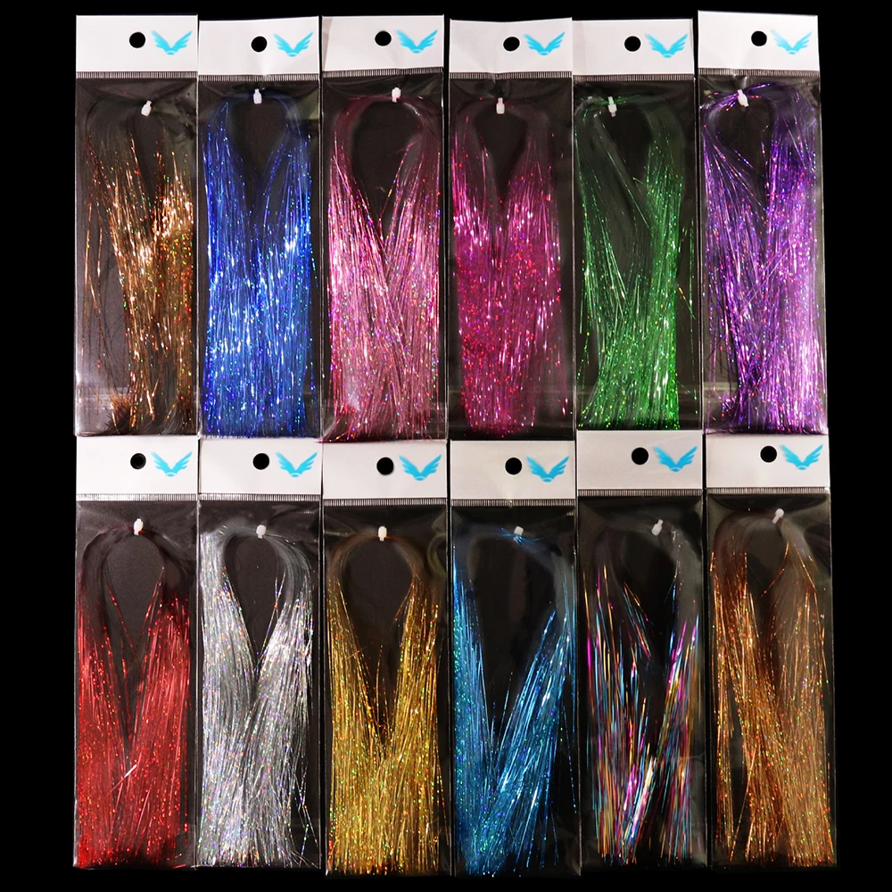 ICERIO 4Packs Soft Holographic Flat Krystal Flash Tinsel Flashabou Fly Tying Material Pike Trout Streamers Jig Fishing Hook Lure