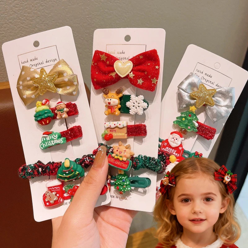 Neue Kinder Weihnachten Haarspangen Weihnachtsmann Haarkarten Weihnachtsdekoration Haarschmuck Set