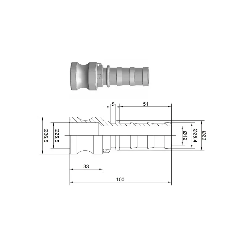 

1" DN25 Type E 304 Stainless Steel Hose Barbed Plug Quick Fitting Camlock Connector Cam and Groove Couplin