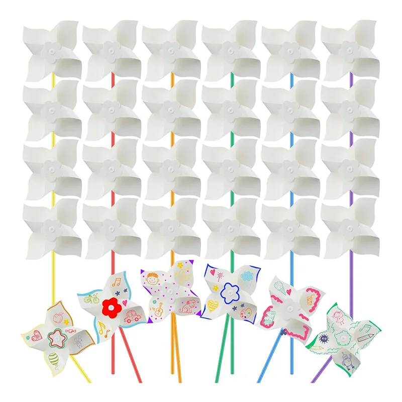 Heißer Verkauf-96 Stück DIY-Windräder zum Basteln, weiße Blanko-Papier-Windräder, färben Sie Ihre eigenen Windräder für Kinder, Sommeraktivität, Kunst