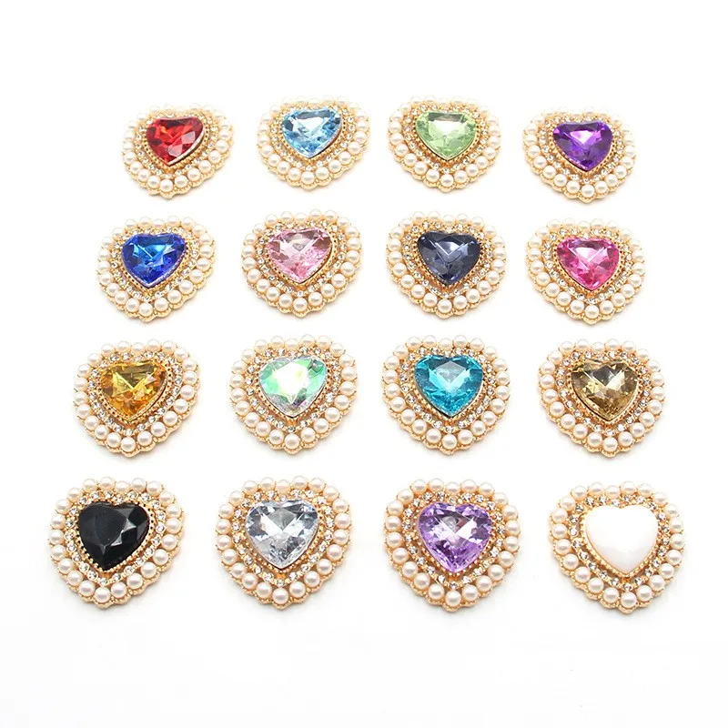 10Pcs 26 * 27mm Rhinestone Pearl Peach Heart Alloy Jewelry Accessories Handmade Diy Wedding Dress Headwear Decoration Accessorie