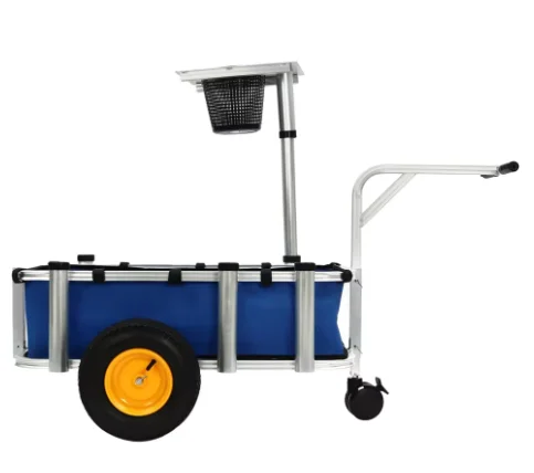 Beach Fishing Cart, Wagon Trolley Outdoor Heavy Duty Aluminum Rolling Wheel Wagon Beach Cart with Cargo Basket view 4