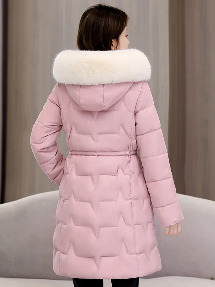 Korean Hooded Faux Fur Collar Parkas Chaquetas Chic Padded Winter Cold Overcoat Jaquetas New Warm Quilted Abrigos 2023 Chaquetas