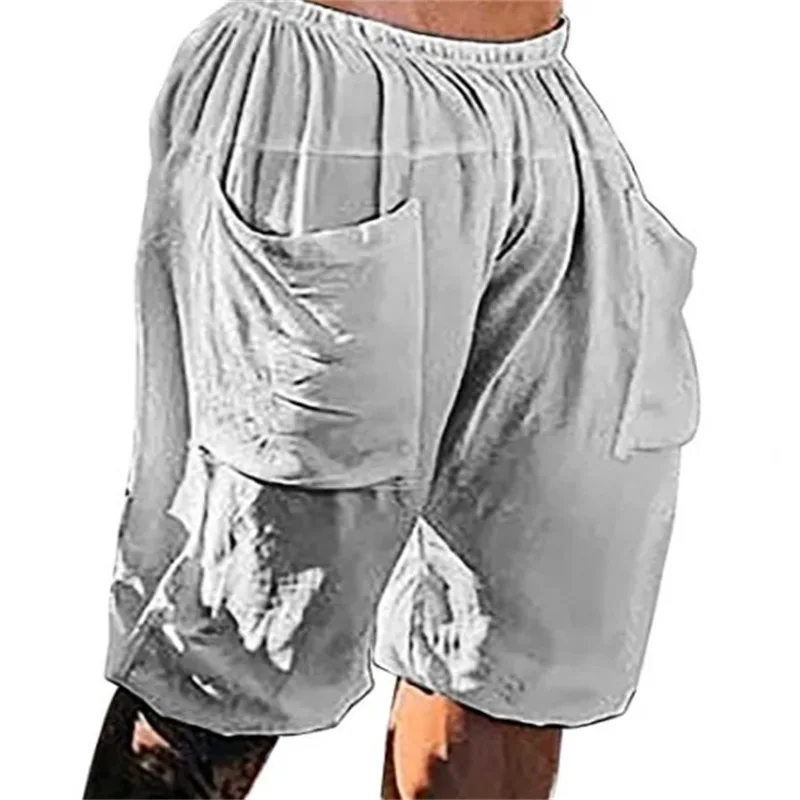 Pantaloncini casual da uomo in cotone e lino tinta unita estivo in vita elastica