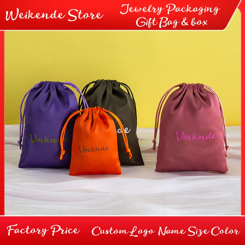 

Customized Logo Photo Silk Satin Drawstring Bags 100pcs Bulk Wedding Party Favor Jewelry Candy Pouch Gift Packaging Storage Bag