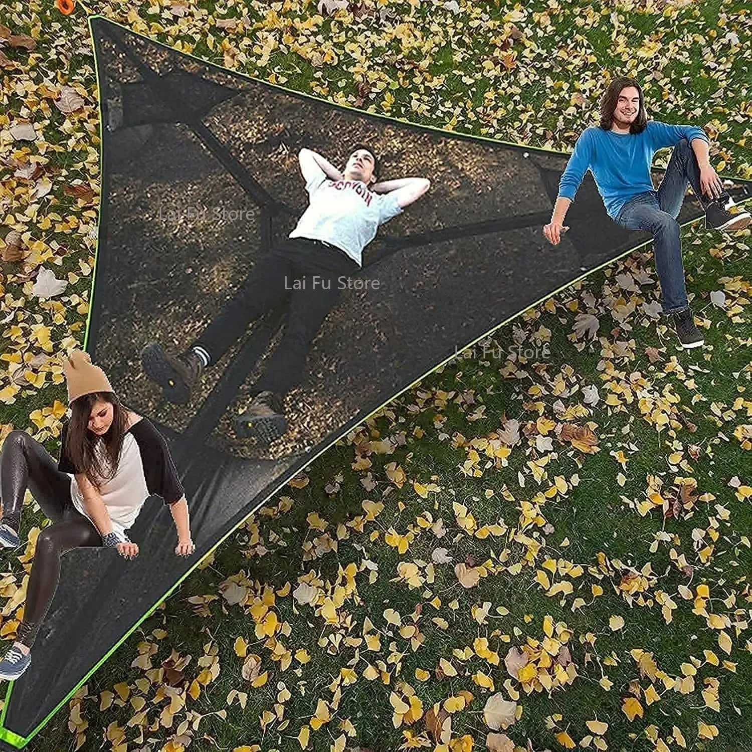 Hamaca triangular portátil, 4M x 4M x 4M, colchoneta aérea para varias personas, conveniente para acampar al aire libre, cama colgante para dormir