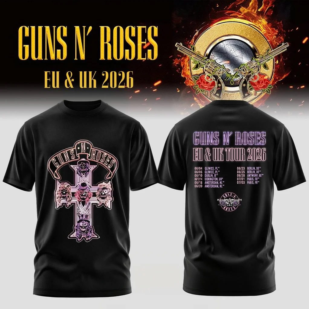 Guns N Roses EU & UK TOUR 2026 Graphic T-shirt Men Women Summer 100 Cotton Y2K Clothing Oversize Short Sleeved Top Streetwear