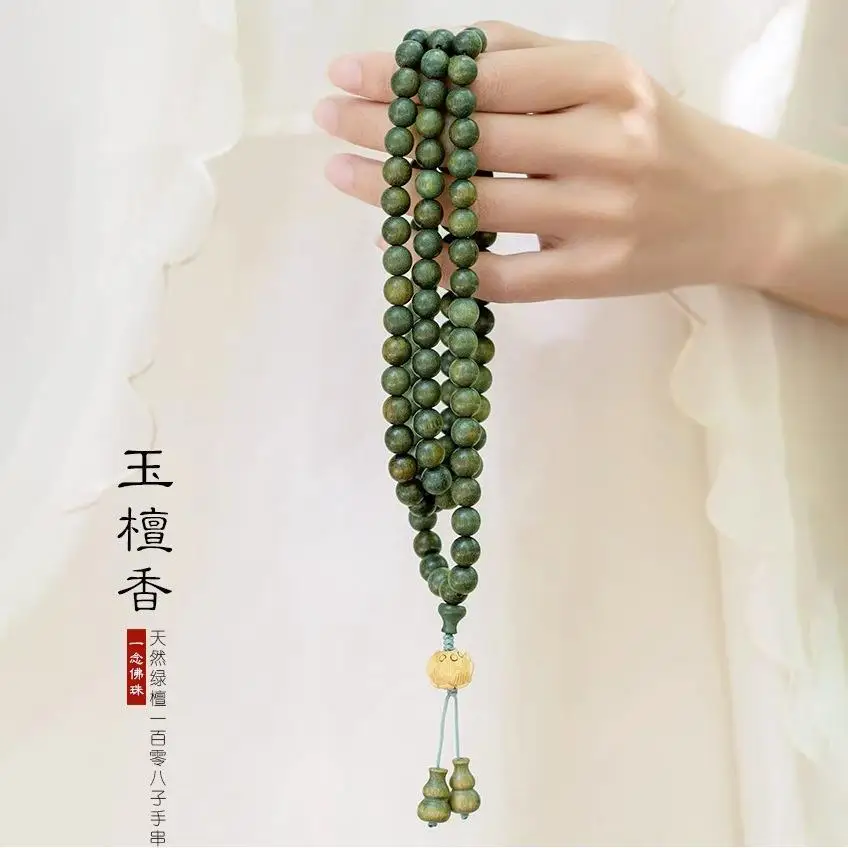 Authentic Green Sandalwood Bracelet 108 Pcs 6 8mm Lucky Buddha Beads HandString 6 8mm Men and Women Lovers Rosary Multi-circle