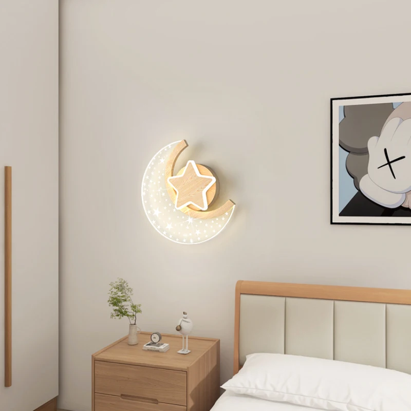 Nordic Creative Children\'s Bedroom Wall Lamps LED Moon Star Lamp Warm and Romantic Boy Girl Room Baby Room Decor Wall Lights