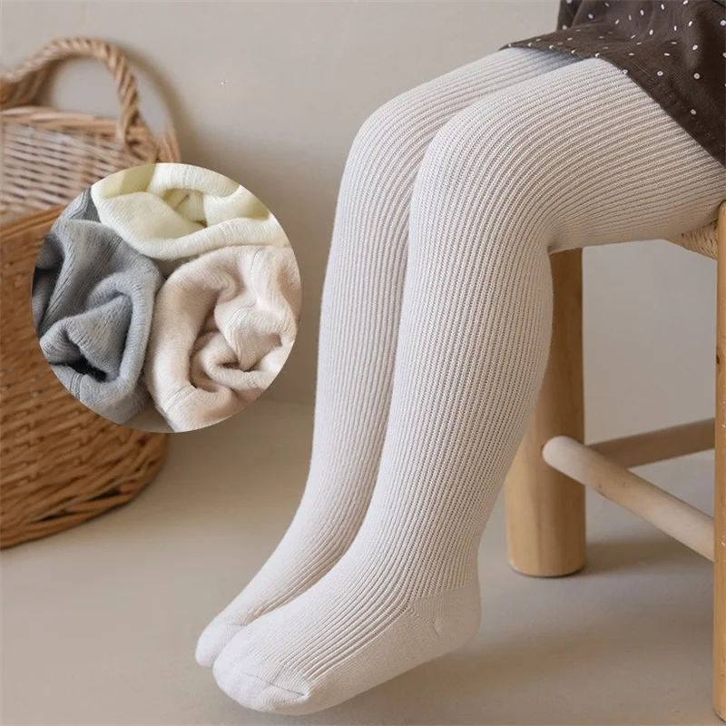 Baby Girls Ribbed Thin Fleece Lined Tights Autumn Early Winter Warm Infant Pantyhose Solid Toddler Thermal Leggings Wholesale