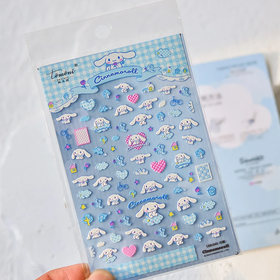 1PCS Cute Cinnamoroll Nail Art Decoration 5D Embossing Stickers Sanrio Animation Nail Art Supplies Stickers For Nails