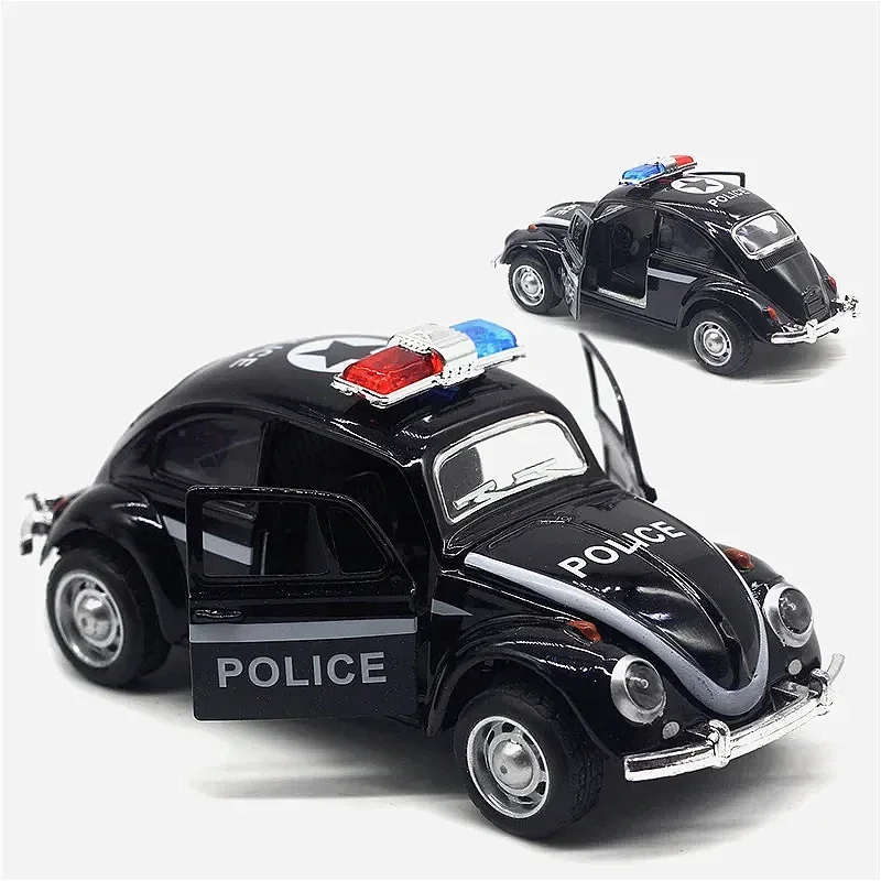 Coche de policía Volkswagen Beetle de aleación 1:32, camión de bomberos, modelo de coche regenerativo, juguete para niños, regalo de cumpleaños