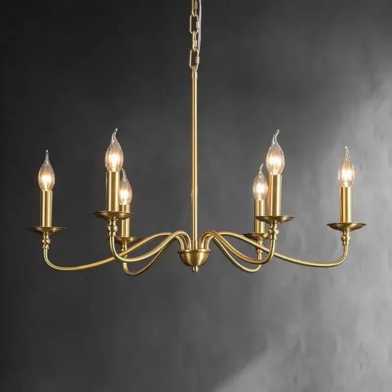 American Modern Golden Simple Candle Chandelier Home Decoration Pendant Lamp Bedroom Living Dining Room Kitchen Droping Lighting