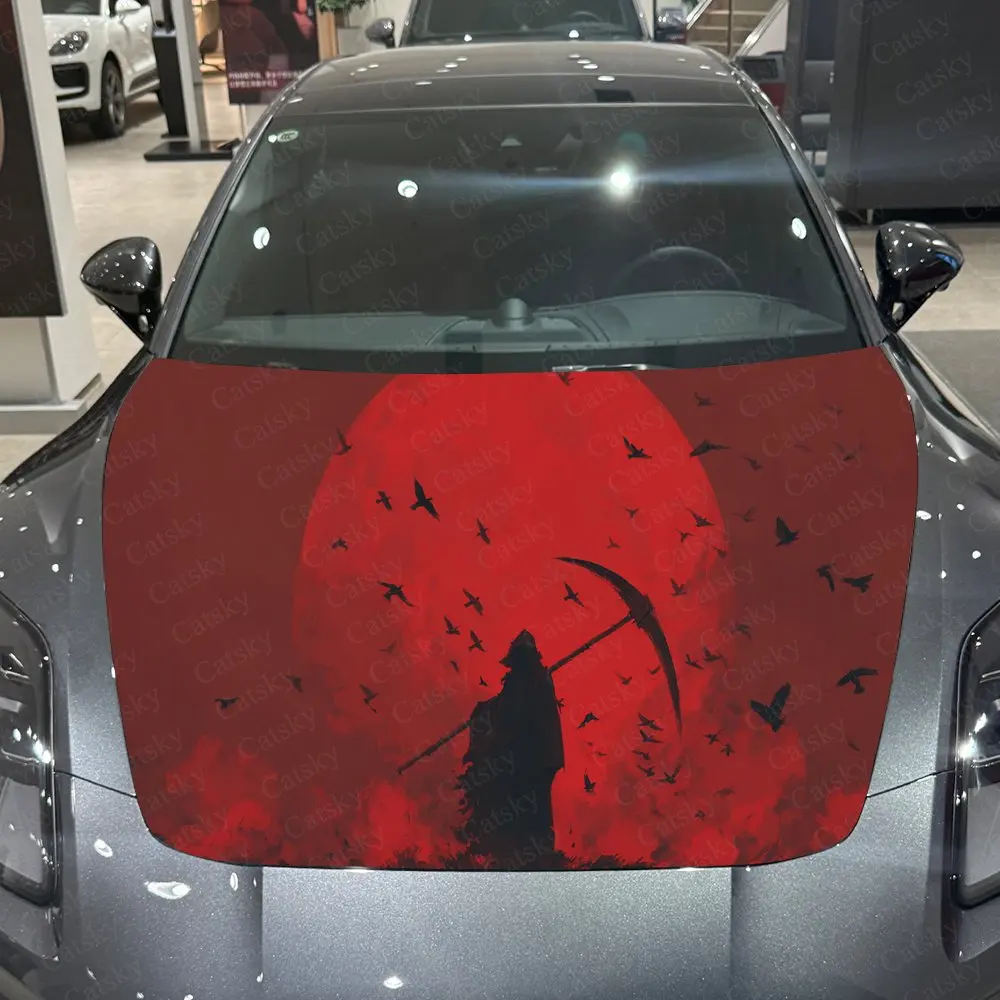 

Red Moon Reaper Black Crow car Hood Wrap Color Vinyl Sticker Truck Graphic Bonnet Auto Accessories Decor Protect Decal Gift