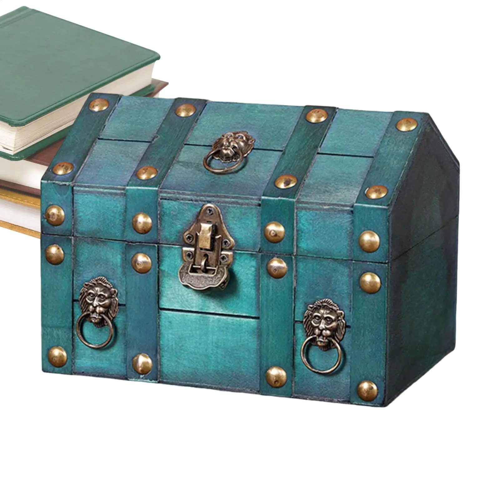 

Винтажная деревянная шкатулка-контейнер для хранения с замком, ручной работы, зеленая, декоративная, с крышкой, для женщин, мам, для дома