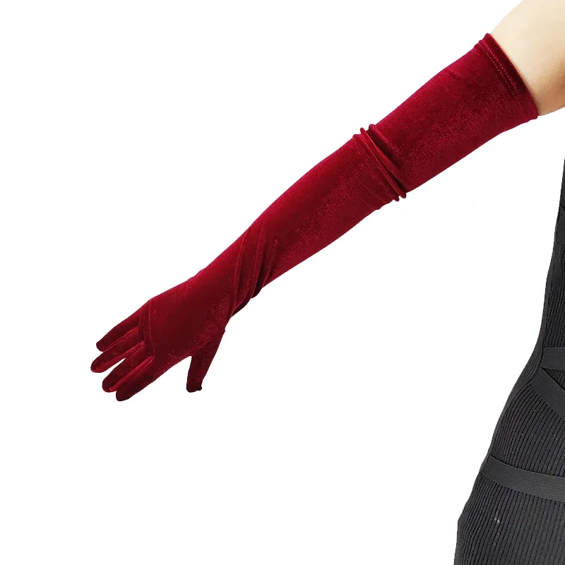44cm 52cm 65cm Autumn Winter Warm Women Banquet Opera Solid Long Gold Velvet Gloves Retro Elegant Soft Tight Not Bloated Elastic