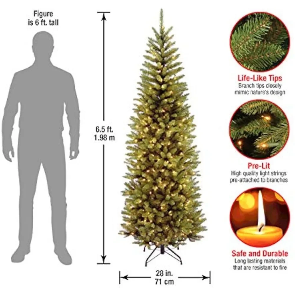 Artificial Pre-Lit Slim Christmas Tree - 6.5 Feet Kingswood Fir with White Lights & Stand