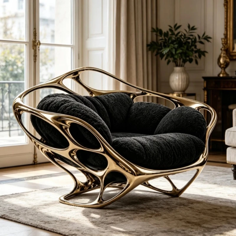 Fiberglass frame armchair gold mirror fiberglass lounge chair living room decoration