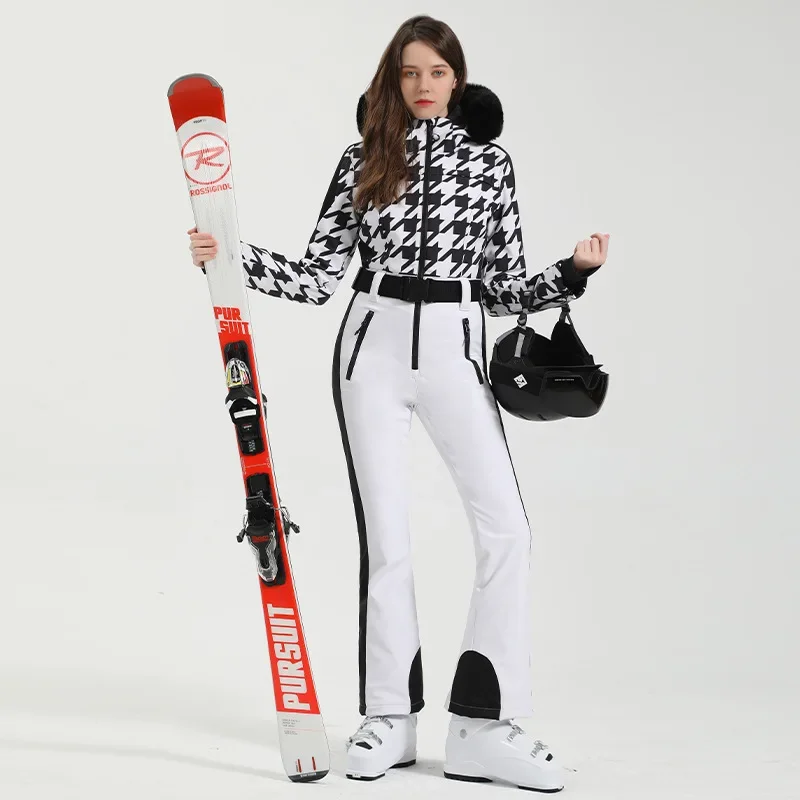 New One-Piece Ski Suit Women Single Board Double Board Ski Set Thickened Warm Jumpsuit Winter Clothing Wind Proof Waterproof