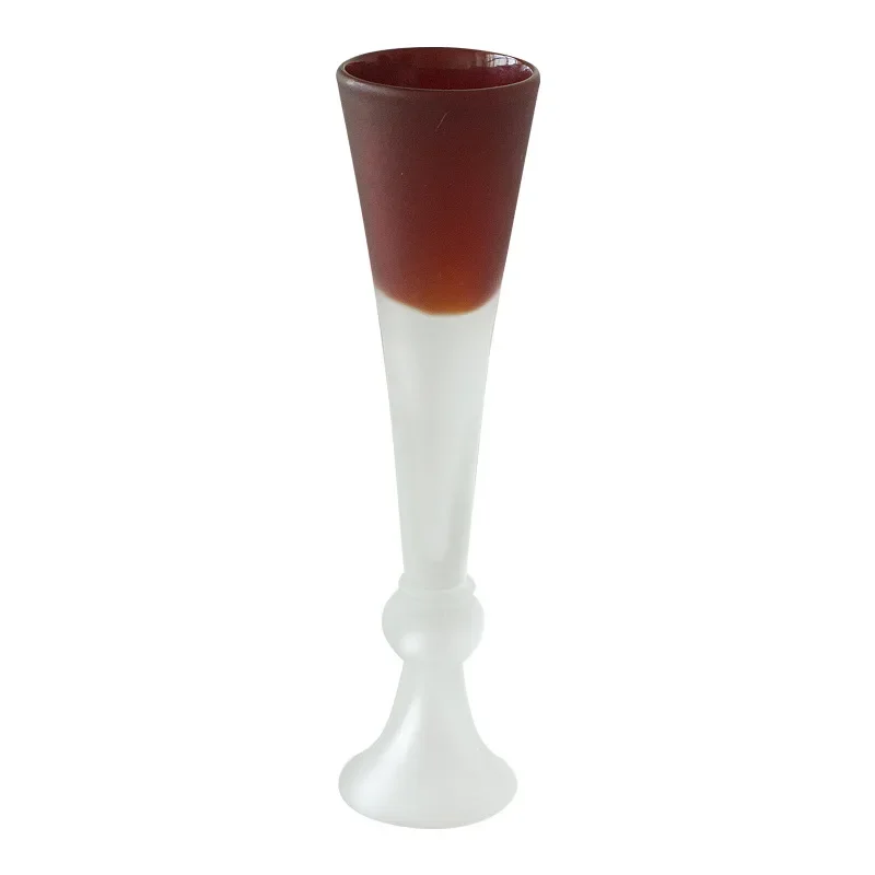 

Retro matte gradual change red high-footed medieval glass vase fashion advanced light luxury flower ornament