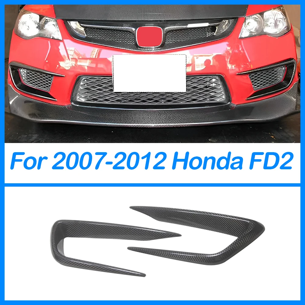 For Honda Civic FD2 Type-R G8 8th 2007-2012 Car Real Dry Carbon Fiber Front Bumper Air Vent Fender Knife Shape Decoration Trim