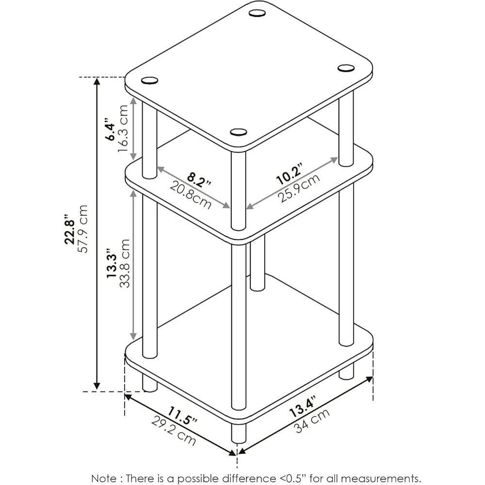 طاولة نهاية Furinno Just 3-Tier Turn-N-Tube / طاولة جانبية / حامل ليلي / طاولة بجانب السرير مع أقطاب بلاستيكية، عبوة واحدة، جوز كولومبيا #3