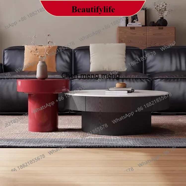 

G153 Italian minimalist rock slab round coffee table living room household simple tea table paint table