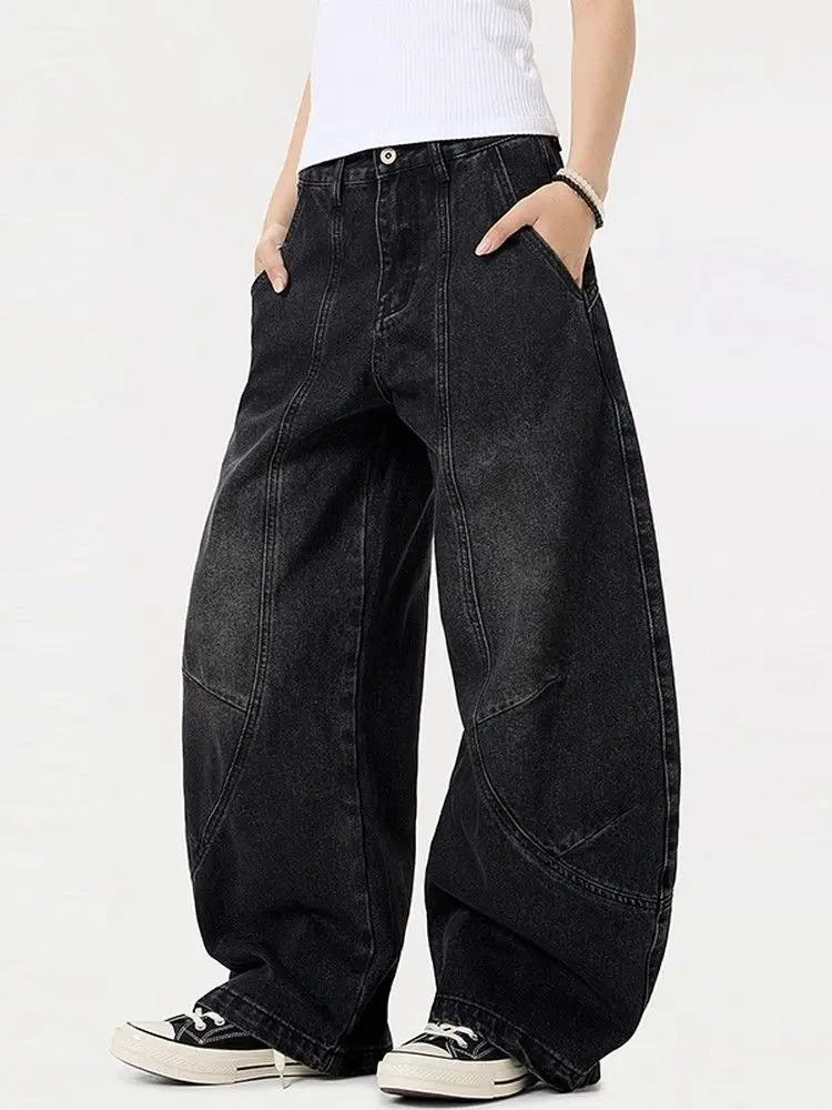 Dames Y2k zwarte gotische jeans cargo baggy esthetische jaren 90 vintage broek harajuku streetwear jaren 2000 trendy denim broek kleding