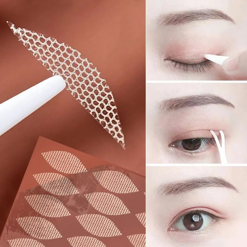 Tiras de levantamiento de ojos de pasta de encaje, herramientas de maquillaje, cinta autoadhesiva de fibra para párpados dobles, pegatinas invisibles para ojos, pegatina de malla de encaje para párpados