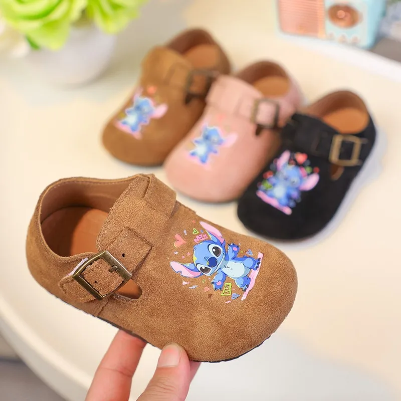 

Кожаные туфли для девочек Disney, мягкие туфли на плоской подошве с принтом Stitch, ретро-классические детские туфли для вечеринок