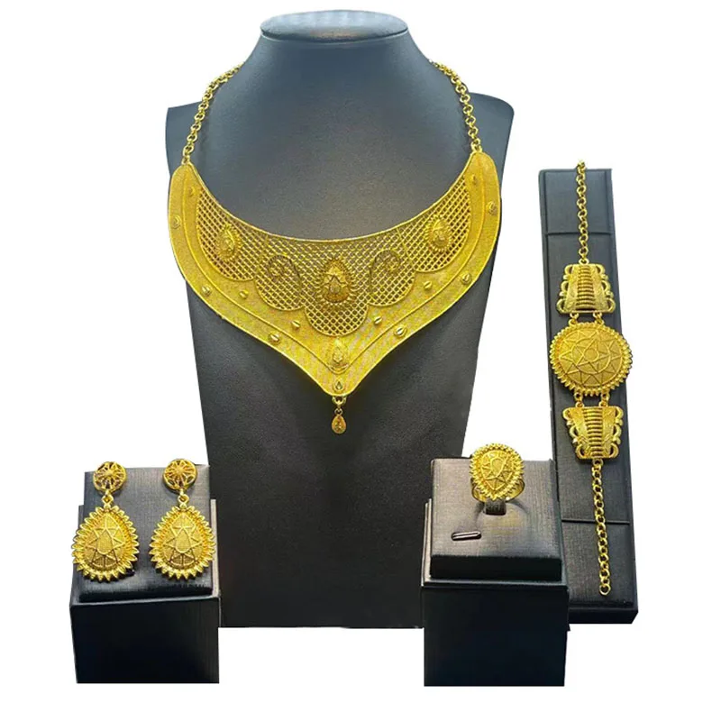 

NEW Popodion 24K Plated Jewelry Set Bridal Knot Jewelry Four Piece Set Necklace Bracelet Earrings Ring CHD20681