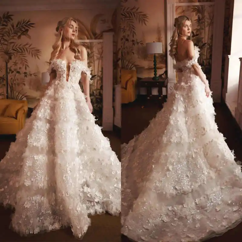 

Великолепное свадебное платье трапециевидной формы с полной аппликацией, свадебные платья для торжественных случаев, большие размеры, Vestidos De Novia по индивидуальному заказу