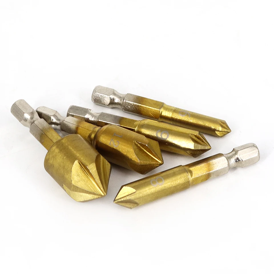 3/6Pcs HSS Chamfer Countersink Chamfer Drill Bit 90 Degree 1/4\