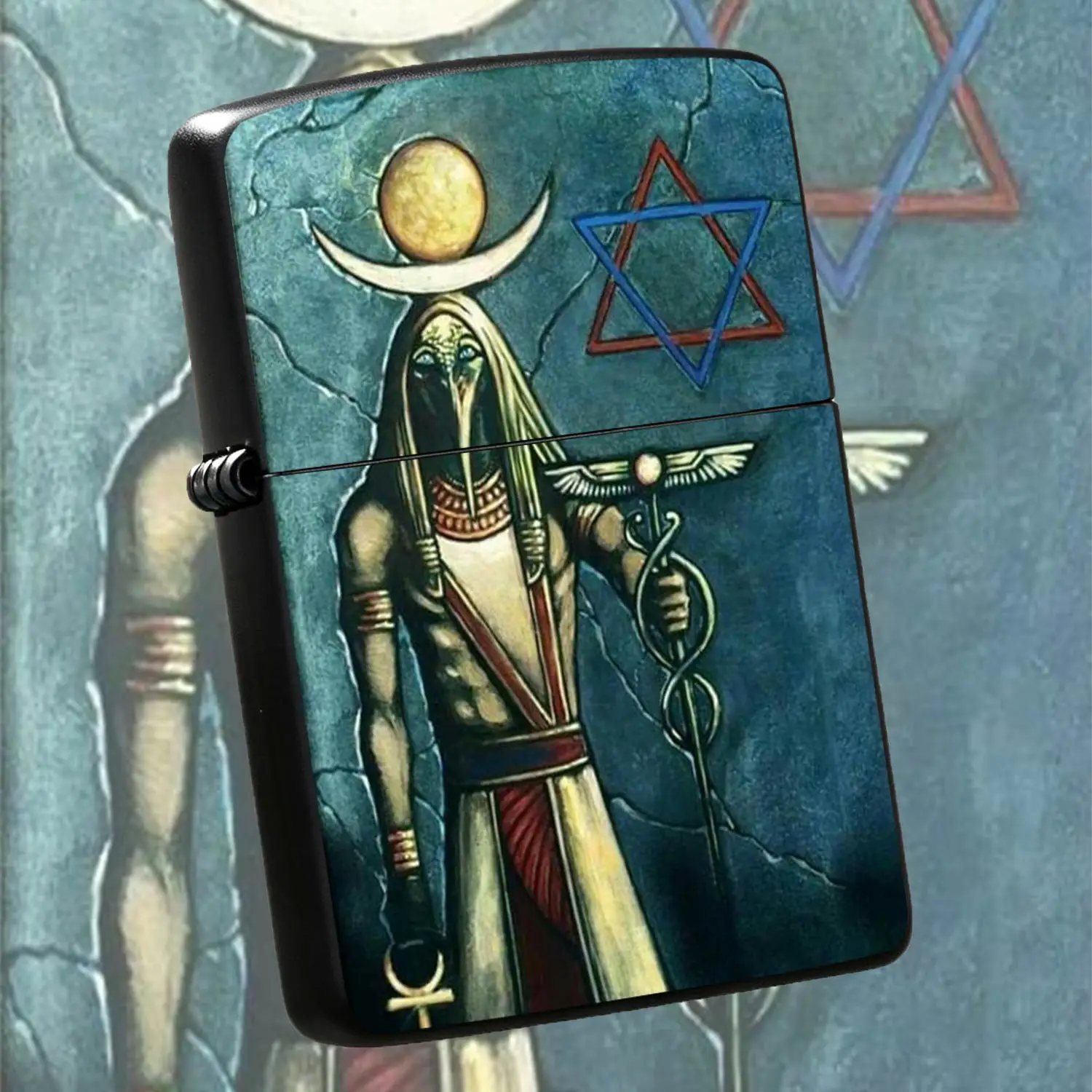 Vintage Egyptian Thoth Themed Portable Igniter, Featuring Mystical Culturalincluding Winged Scepter, Life Ankh, Hexagram, Artistic Decorative Practical Ignition Tool For Daily Carry, Multi-Scenario Compatible Unique Cre A Humorous And Inter