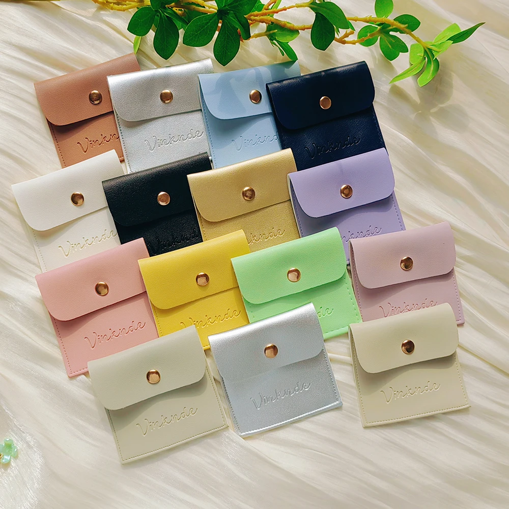 Fashion Jewelry Packaging Bags Custom Logo Necklace Ring Earring Bag Snap Button Envelope Flip Leather PU Wedding Gift Pouches