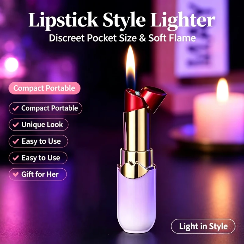 High-value Gradient Metal Lipstick Lighter, Windproof Butane Torch Igniter, Chic Trendy Smoking Gadget Present For Ladies