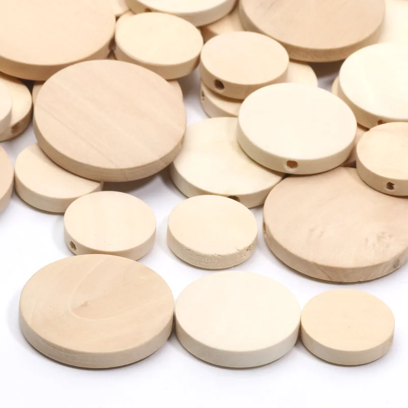 حبات خشبية مسطحة بلون طبيعي ، حبات مستديرة سائبة فارغة لصنع الحلي ، أقراط ساحرة ، مشغولات يدوية يدوية يدوية الصنع ، 15: 20: 50: 50: 50