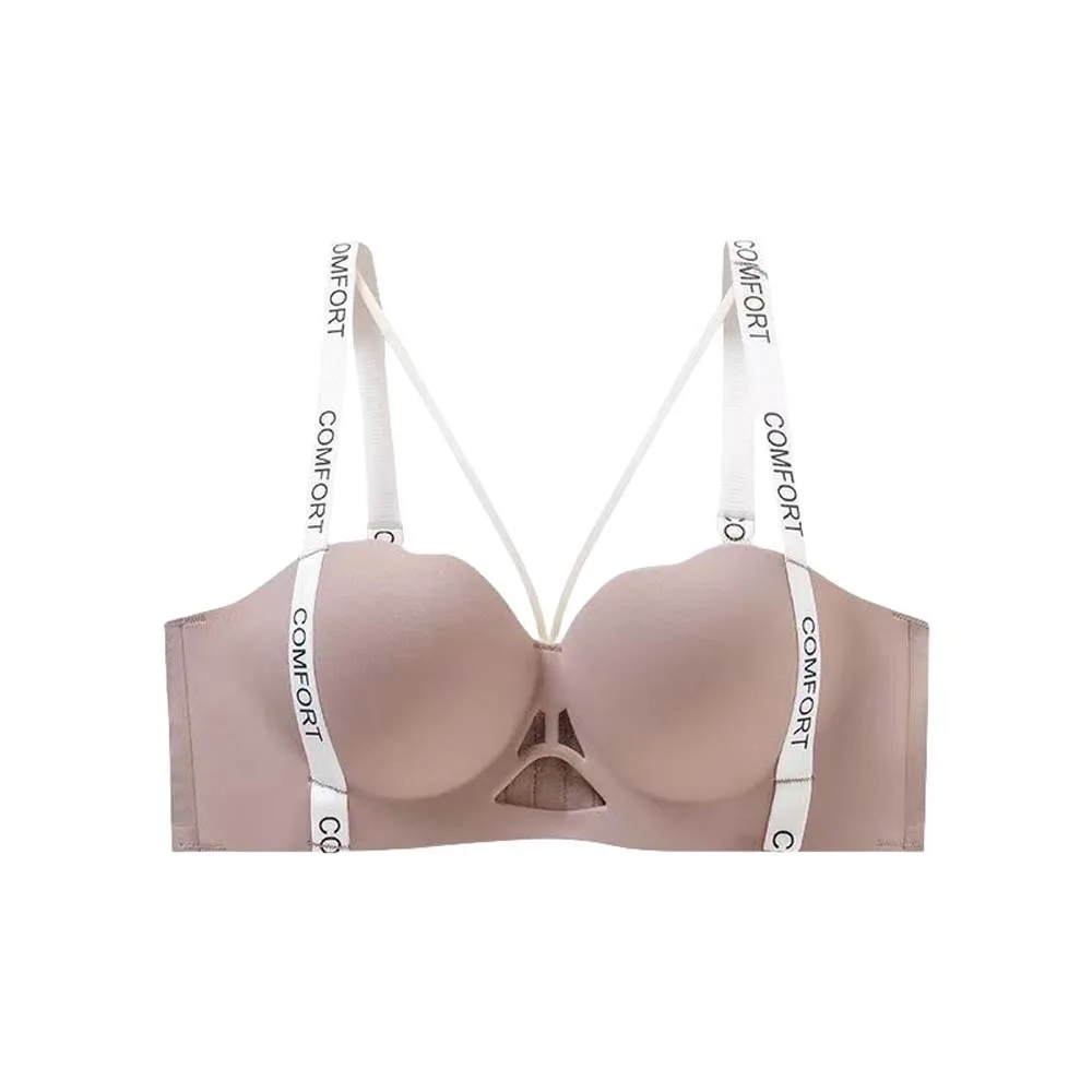 

English Letter Wireless Deep V Bra Shockproof Anti-sagging Push Up Underwear Traceless Close-fitting Brassiere for Women Yoga