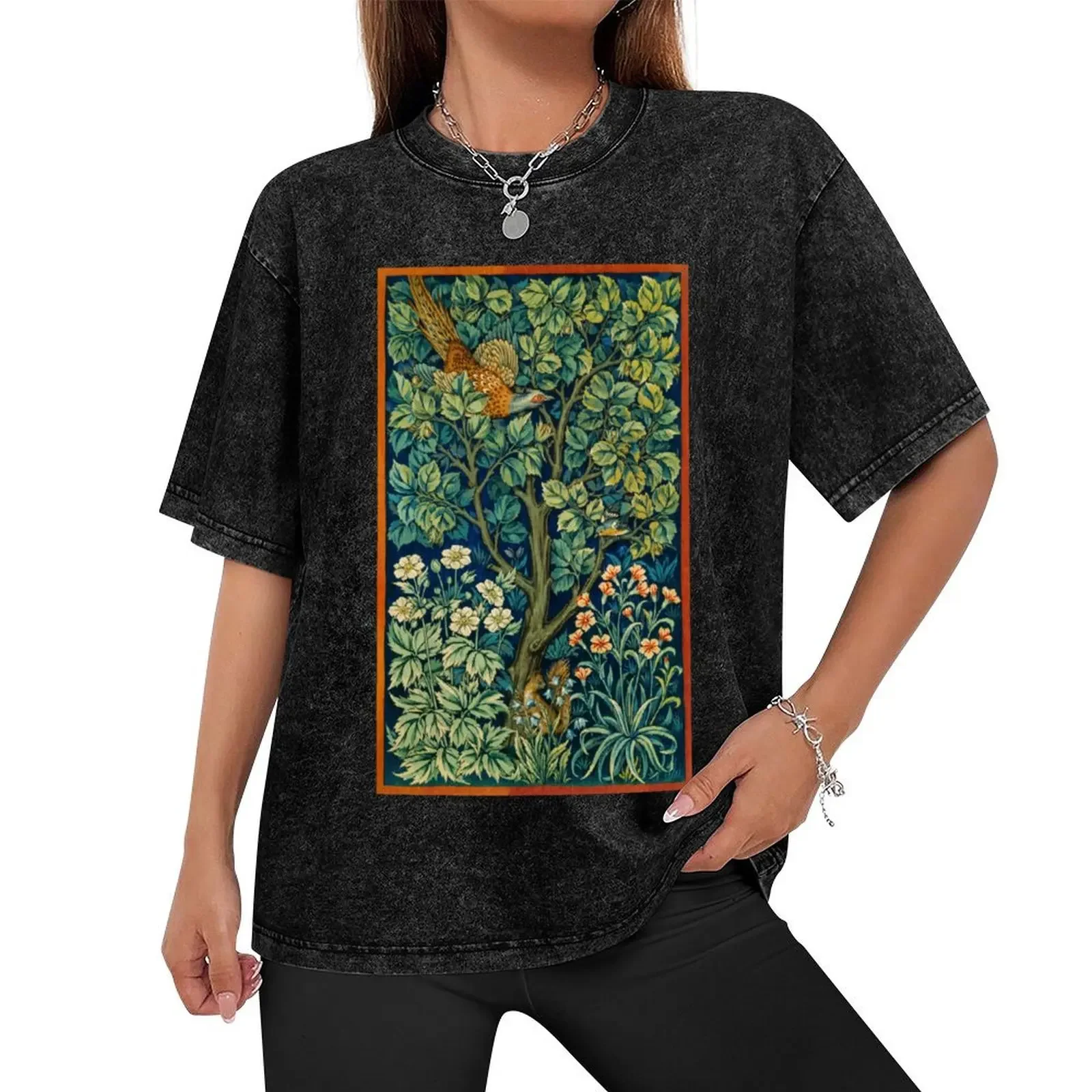 William Morris Pheasant Woodland Scene Vintage Textile T-Shirt man t shirt vintage graphic tee designer shirts T-shirt men