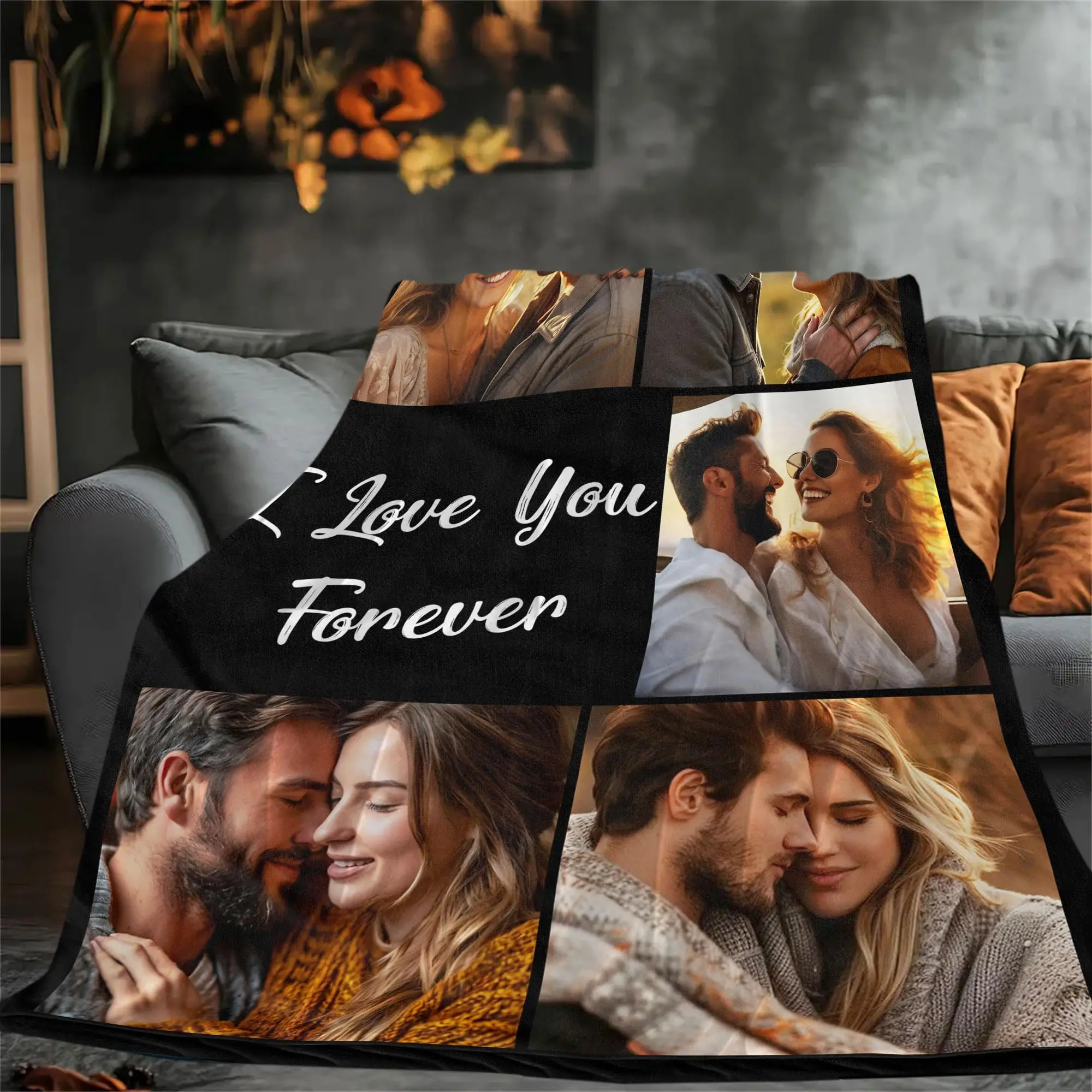 Custom Blanket with 5 Picture Blankets with Text, Personalized Gifts for Mom Dad Couple Friend Girlfriend Boyfriend Wife Husband