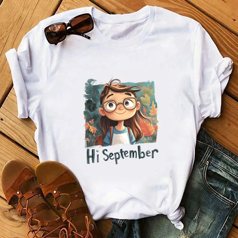 Hi September Autumn Nature Stickers Clothing Patches DTF Heat Transfer Iron On Patches For Clothing DIY Vinyl Stickers Heat Pass