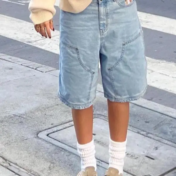 

Embroidered ket Denim orts Women's Faion Casual Pants mid Low Waist PVC Material Other Material 00% Spring Summer Autumn