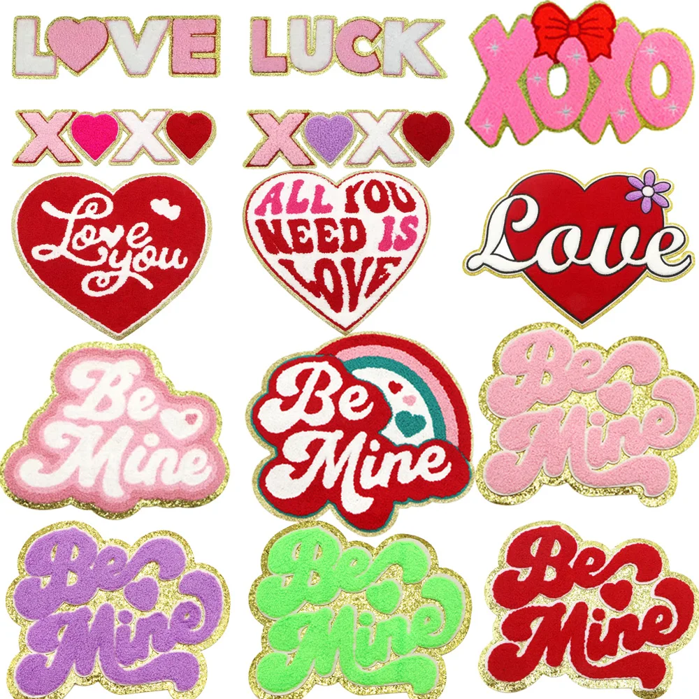 1PC Large Heart Iron On Patches Be Mine Letter Chenille Patches Varsity Letter Patches for Clothing Backpack Hats Jackets