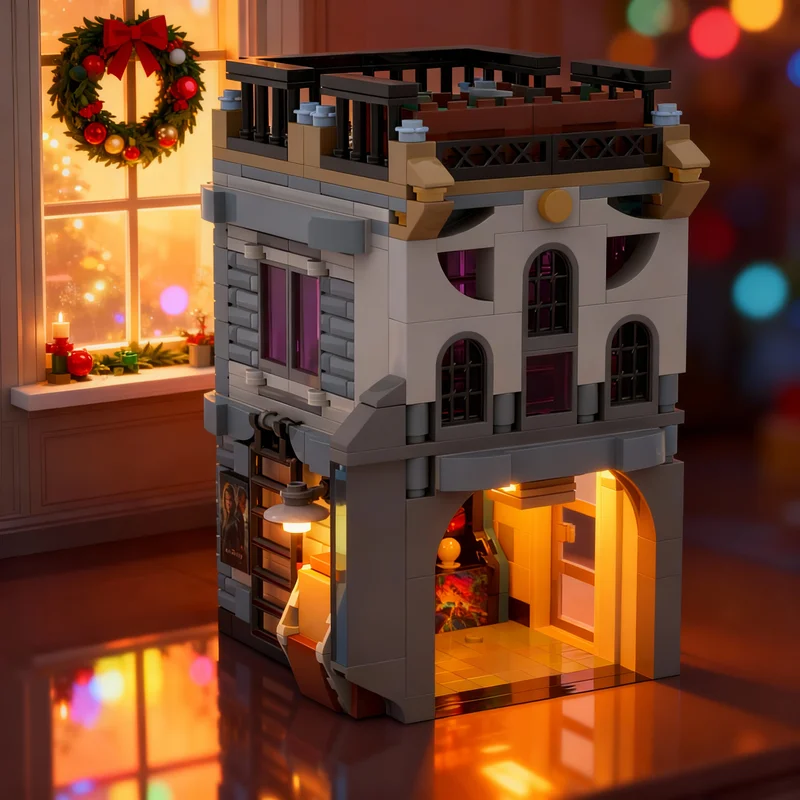 

735 деталей MOC «Аркадный домик» CMF, модульная модель городской улицы, строительные блоки, архитектурные игрушки, рождественские подарки