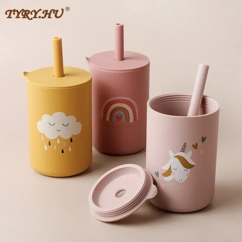 150ML Baby Fütterung Drink Stroh Tasse Baby Lernen Fütterung Flaschen Anti-Heißer Dicht Silikon Geschirr Kleinkind Wasser Flasche