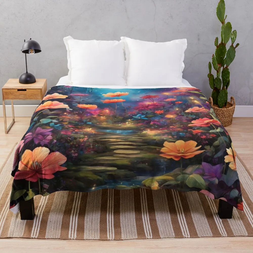 Enchanted Garden Filled with Flowers Throw Blanket heavy to sleep Thermals For Travel Blankets