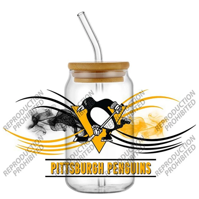 Waterproof Scratch Resistant UV DTF Cup Sticker Ice Hockey Team Emblems No Heat Transfer for 16oz Libbey Glass Can Fan Decor