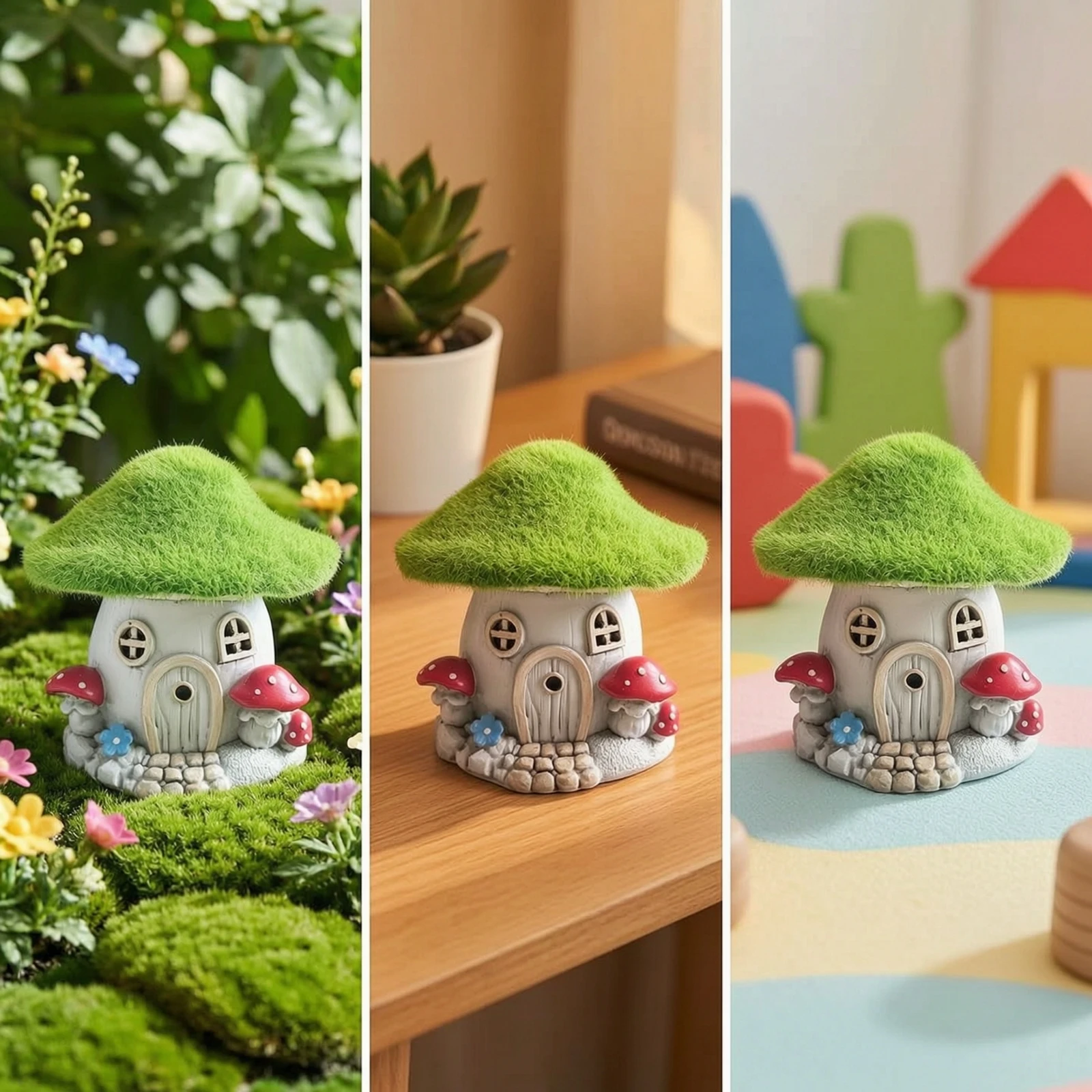Fairy House Miniature Fairy Garden House with Lichen-Covered Roof Mini Cottage Resin Garden Cottage Lighted for Hobbyists