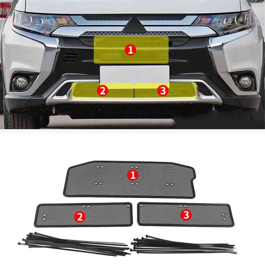 

For Mitsubishi Outlander 2016-2021 Accessories Mesh Grille Grill Insert Net Anti-mosquito Dust Cover Trim Stainless Steel